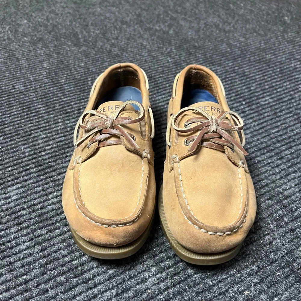 Sperry Authentic Original Boat Shoes Kids 1M Tan Leather Sahara Loafers 61394